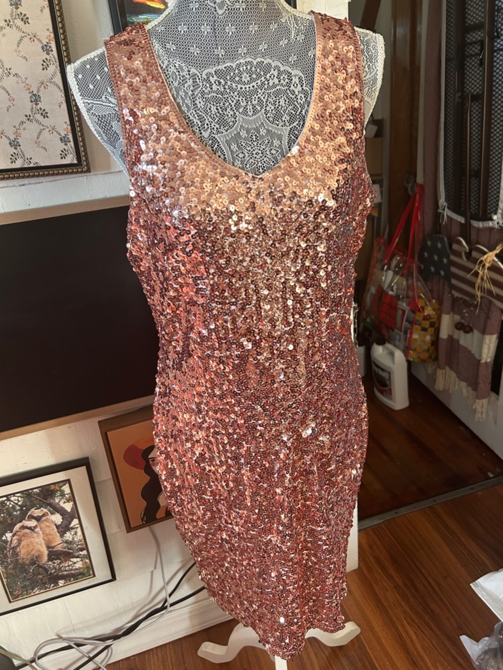 Rose Gold Sequin Mini Dress - Sleeveless Party Dress